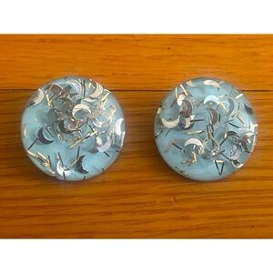 Vintage 60's Lucite Clip-On Baby Blue & Glitter Earrings